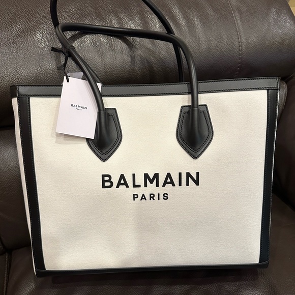 NEW WITH TAGS - B-ARMY LEATHER-TRIMMED CANVAS SHOPPER TOTE - Picture 1 of 15